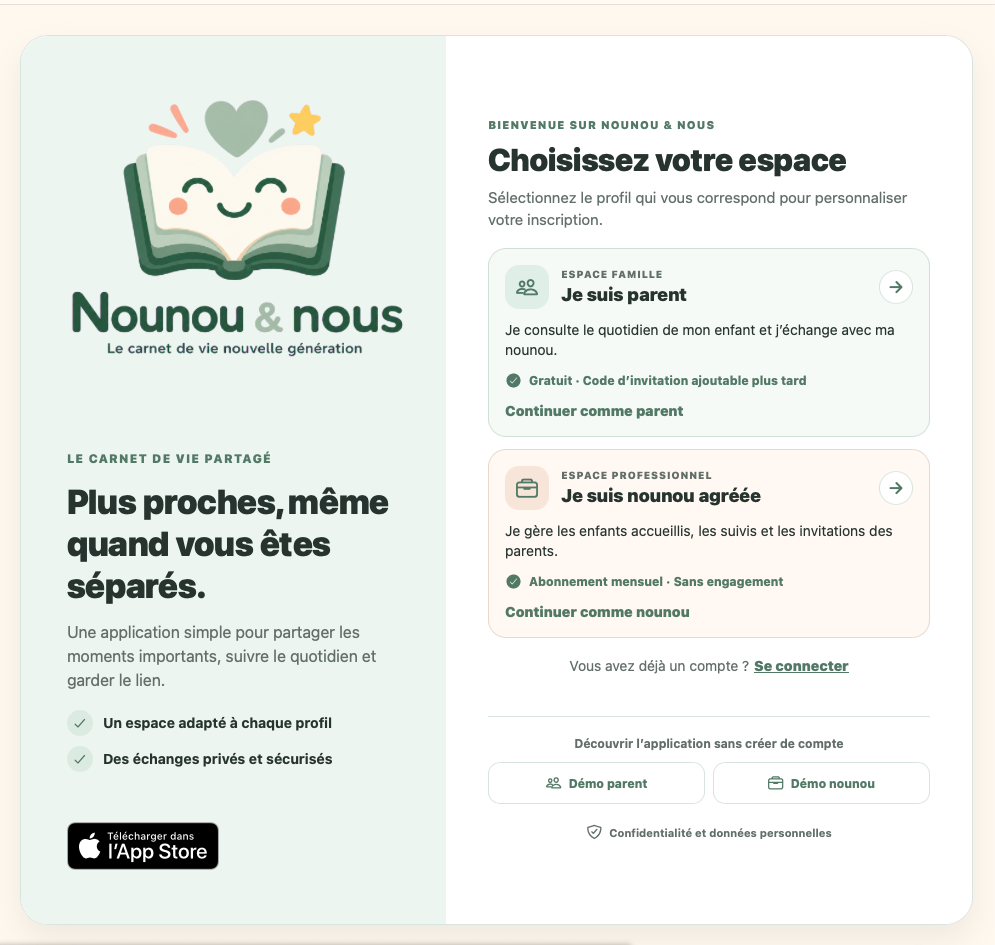 Mon espace Nounou & nous : choix entre l’espace parent et l’espace nounou agréée